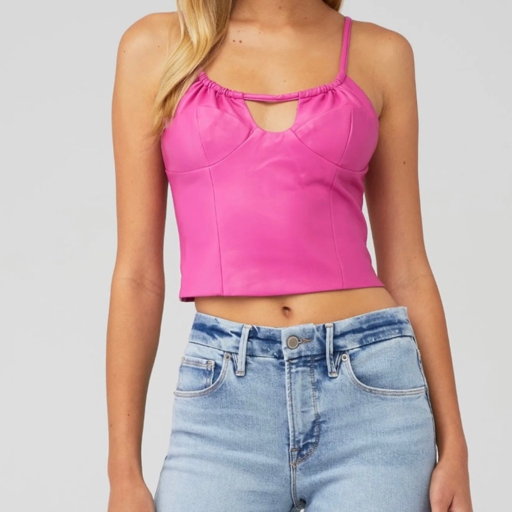 NWOT Wayf Anthropologie Barbiecore Pink Faux Leather Crop Top / L